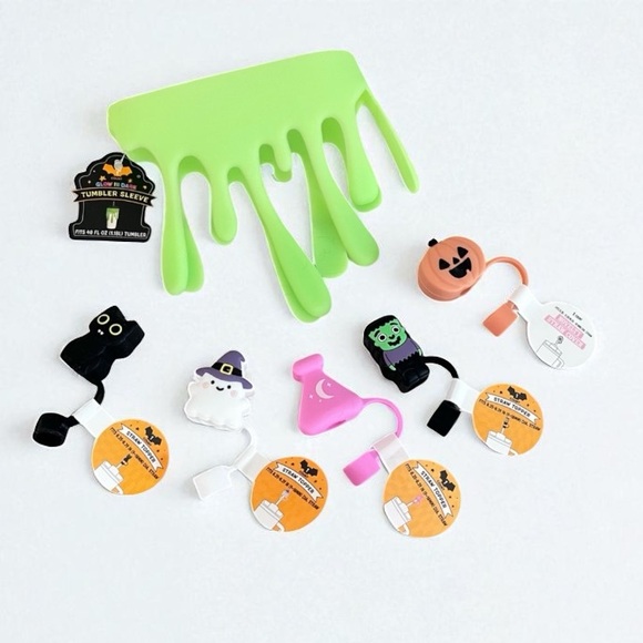 Target Other - Halloween Tumbler Glow in the Dark Slime Sleeve Straw Toppers Set